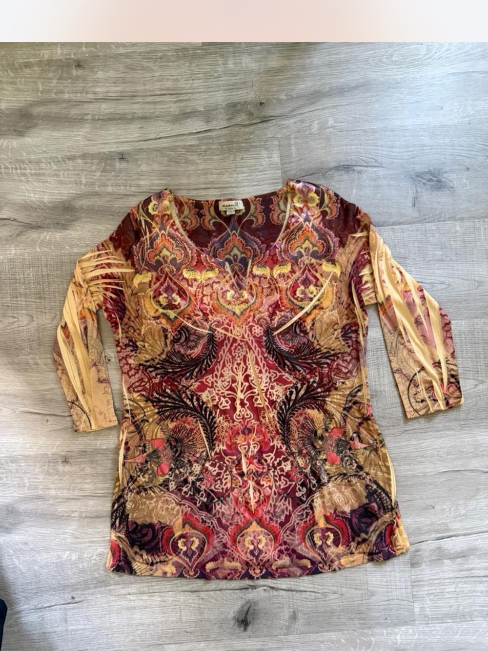 Free People Multicolor Paisley Print Long Sleeve Scoop Neck Top